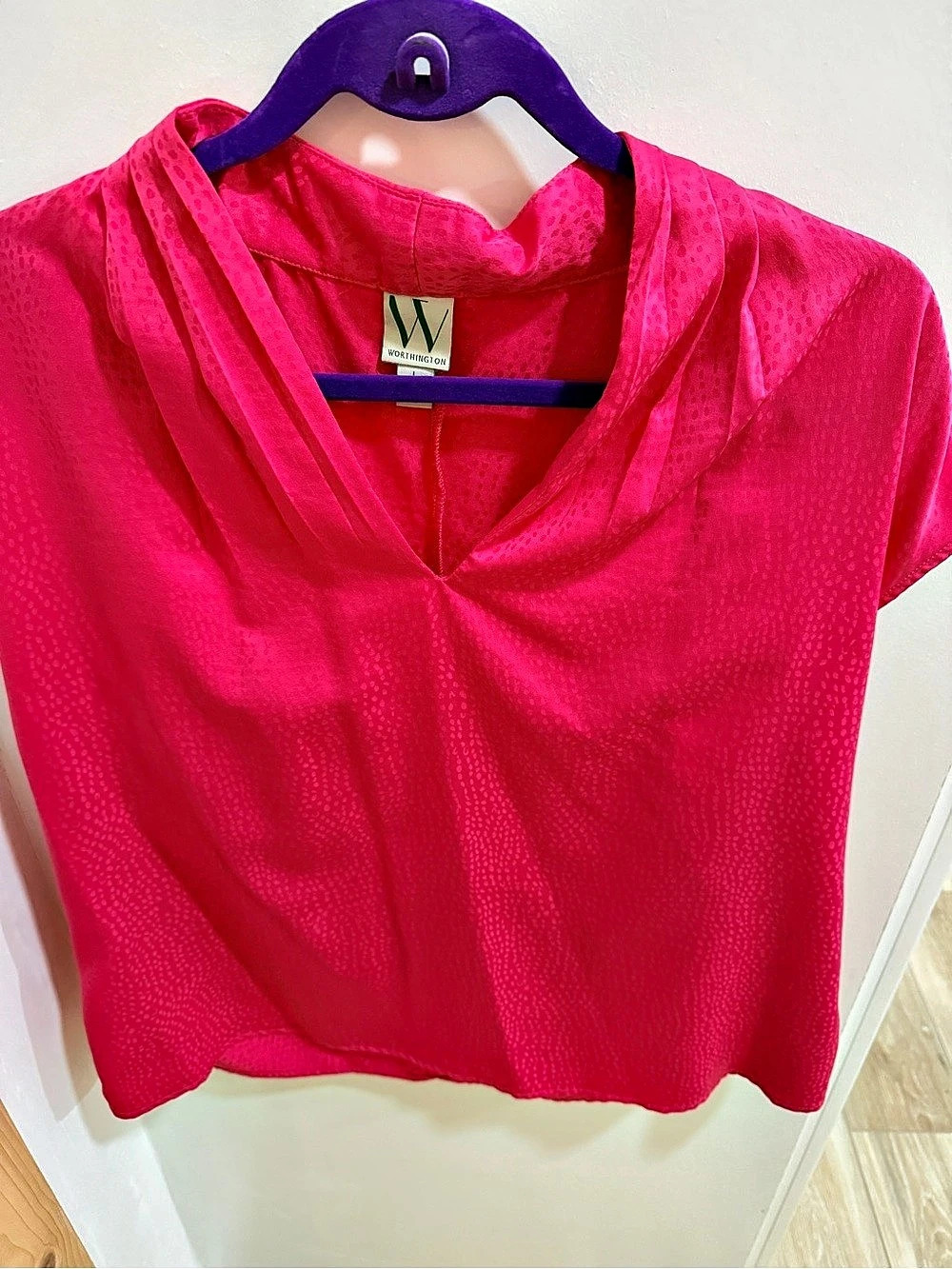 Worthington Textured Short Sleeve Blouse in Pink Size Large